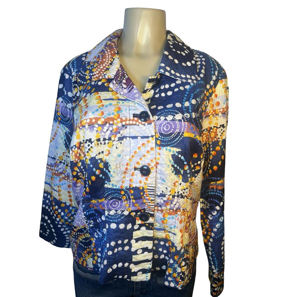 Requirements Jacket Womens Large Blue Multicolor Abstract Print Button Front